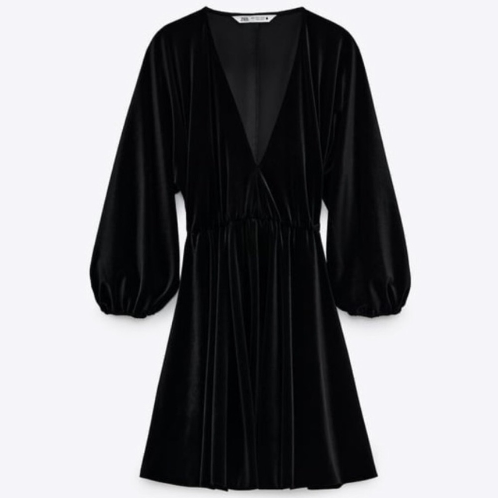 Zara Black Velvet V-neck Dress